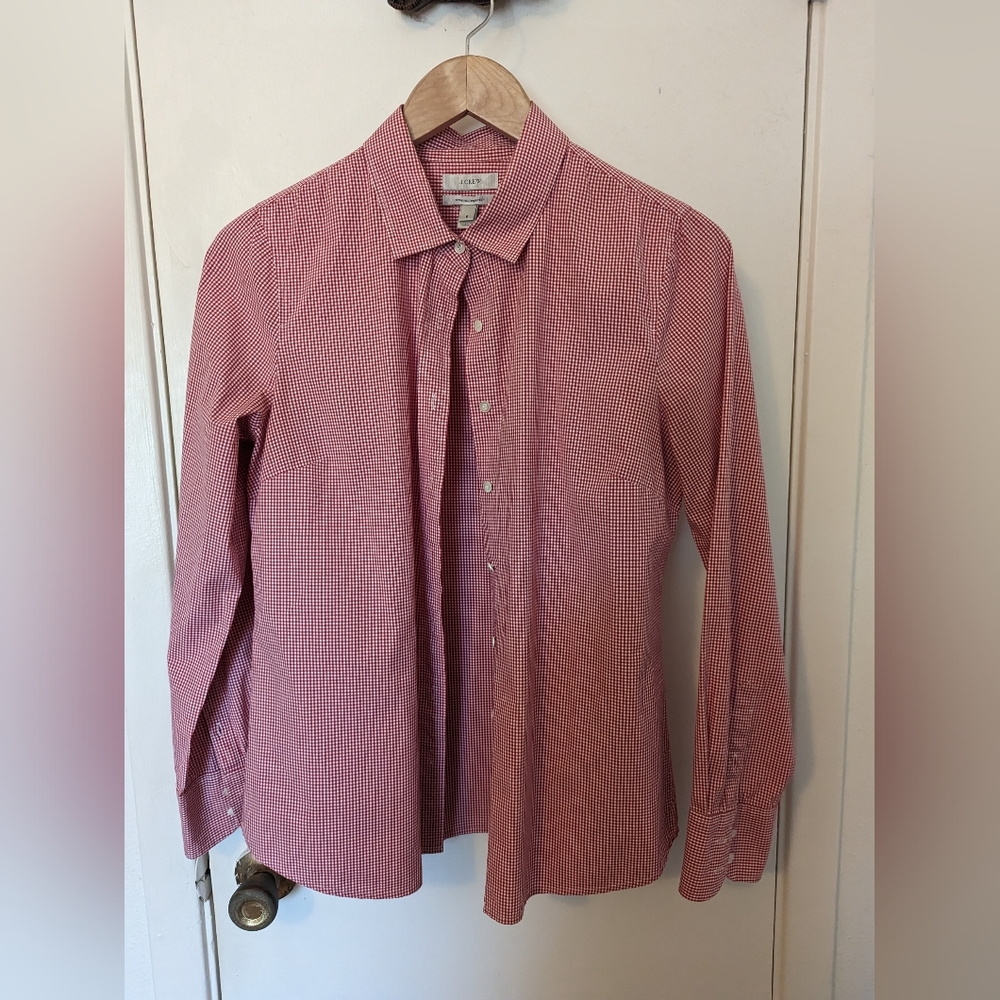 J. Crew red & white mini-check cotton shirt size 6
